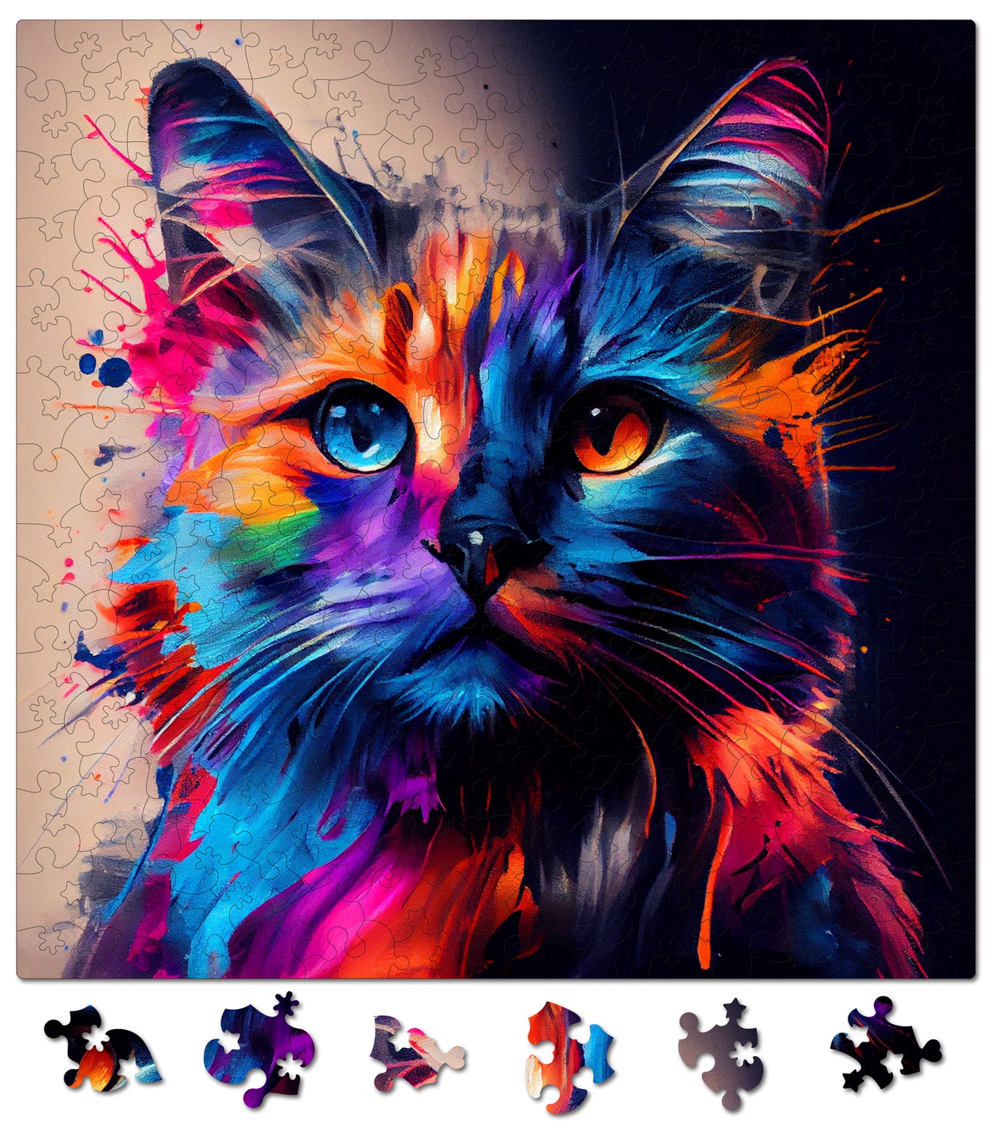 puzzle din lemn, pisica, cat, pisici, feline, kitty, colorat