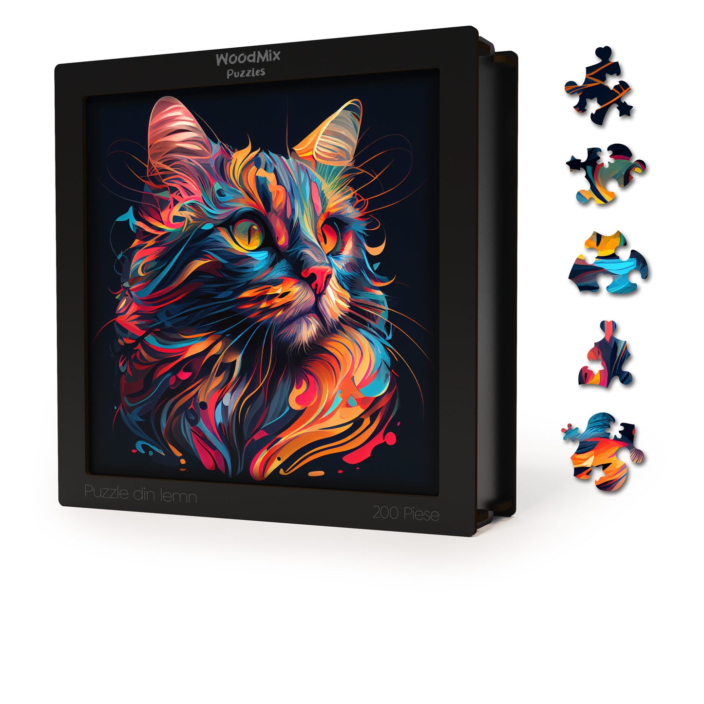 puzzle din lemn, pisica, cat, pisici, feline, kitty, colorat