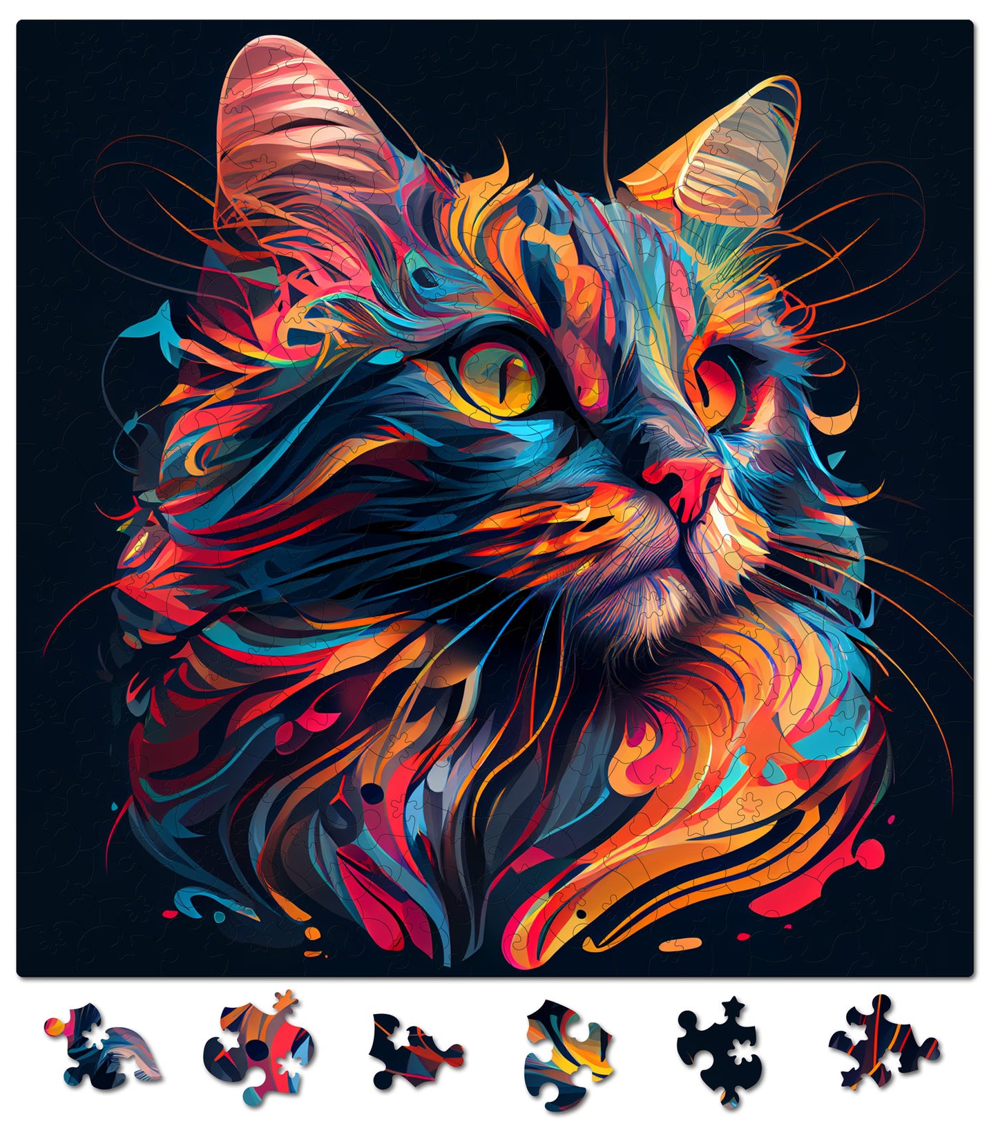 puzzle din lemn, pisica, cat, pisici, feline, kitty, colorat