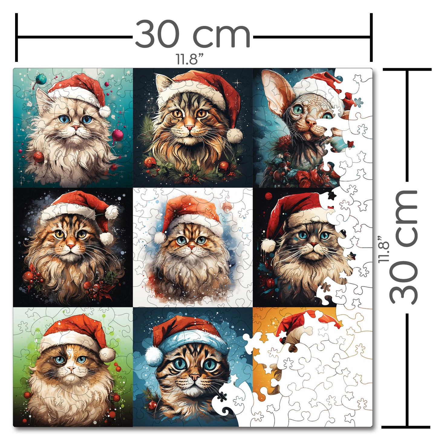 Puzzle cu Animale - Chrismas Cats - 200 piese - 30 x 30 cm