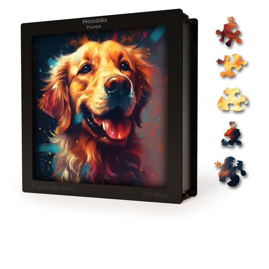 Puzzle cu Animale - Colorful Golden Retriever - 200 piese - 30 x 30 cm