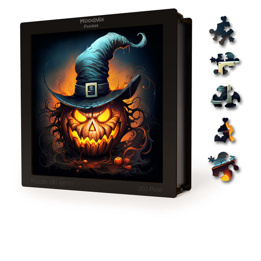 puzzle din lemn cu dovleac de halloween