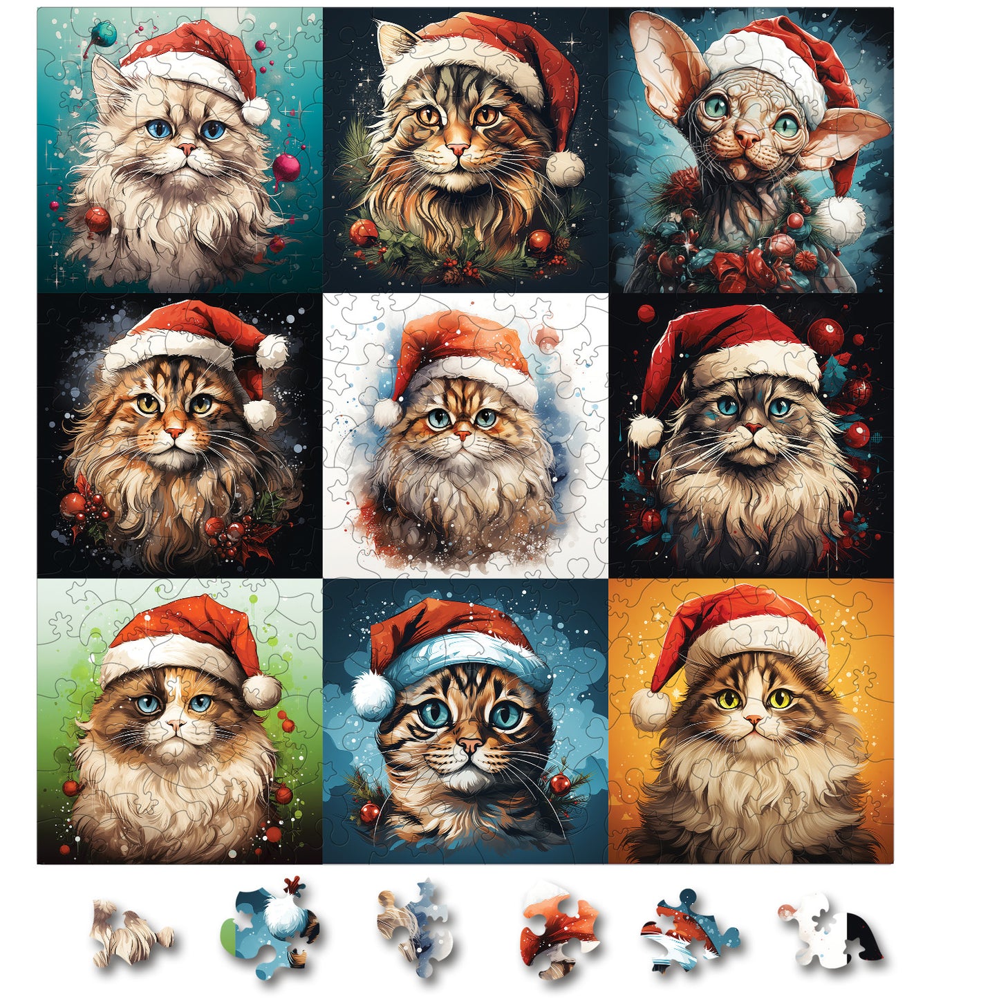 Puzzle cu Animale - Chrismas Cats - 200 piese - 30 x 30 cm