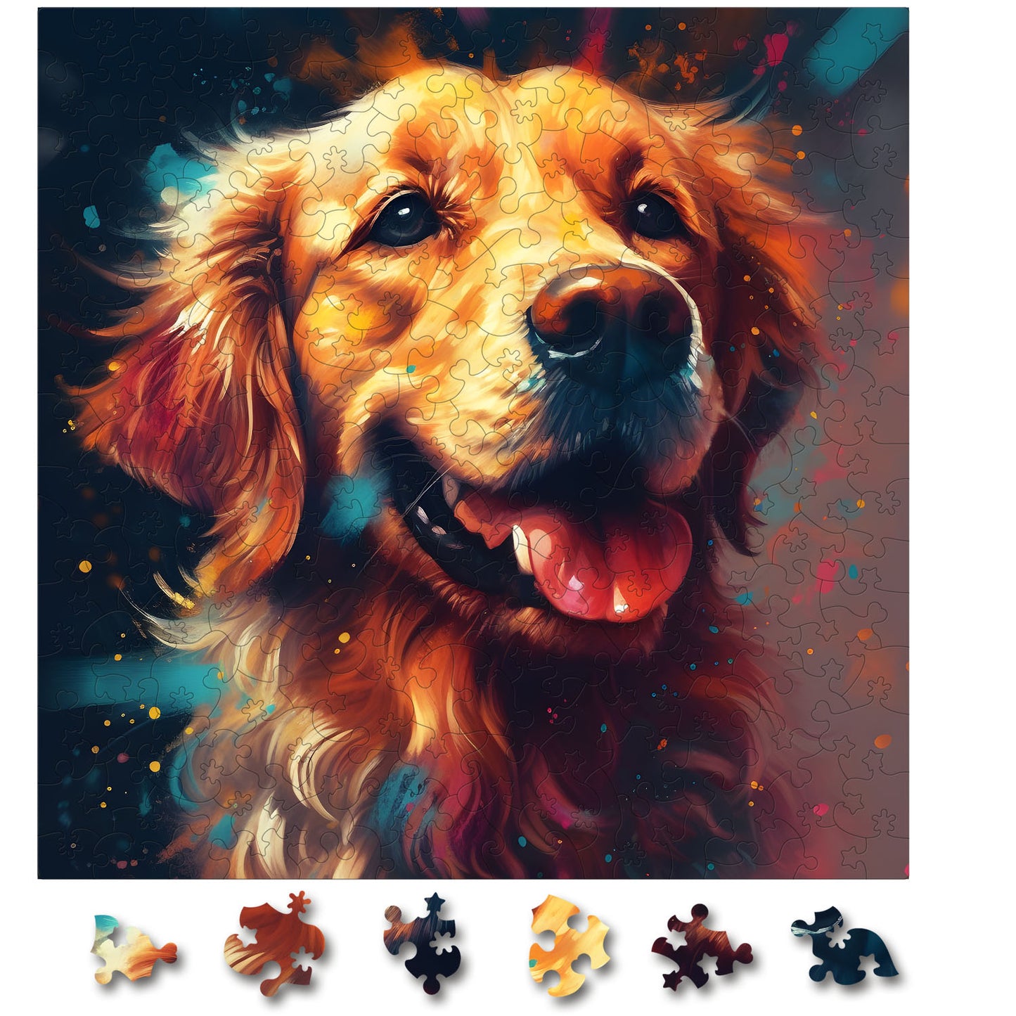 Puzzle cu Animale - Colorful Golden Retriever - 200 piese - 30 x 30 cm