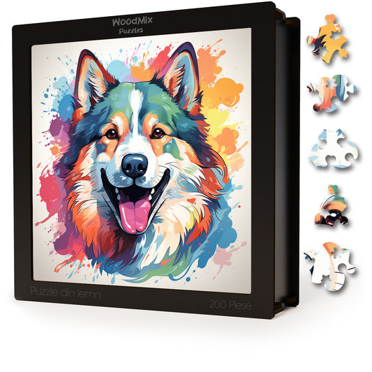 akita, caine, puzzle din lemn