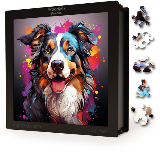 Puzzle cu Animale - Caini - Australian Shepherd 4 - 200 piese - 30 x 30 cm
