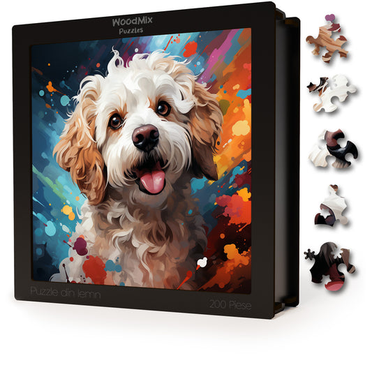 bichon, caine, puzzle din lemn, dog