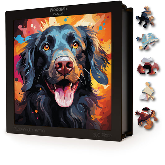 Puzzle cu Animale - Caini - Flat-Coated Retriever 1 - 200 piese - 30 x 30 cm