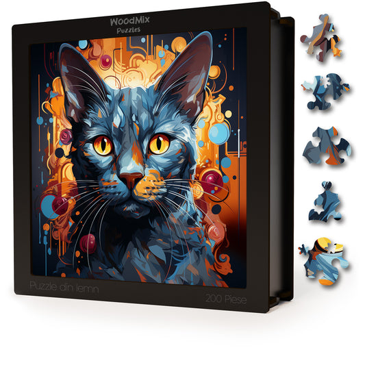 Puzzle cu Pisici - Russian Blue 1- 200 piese - 30 x 30 cm