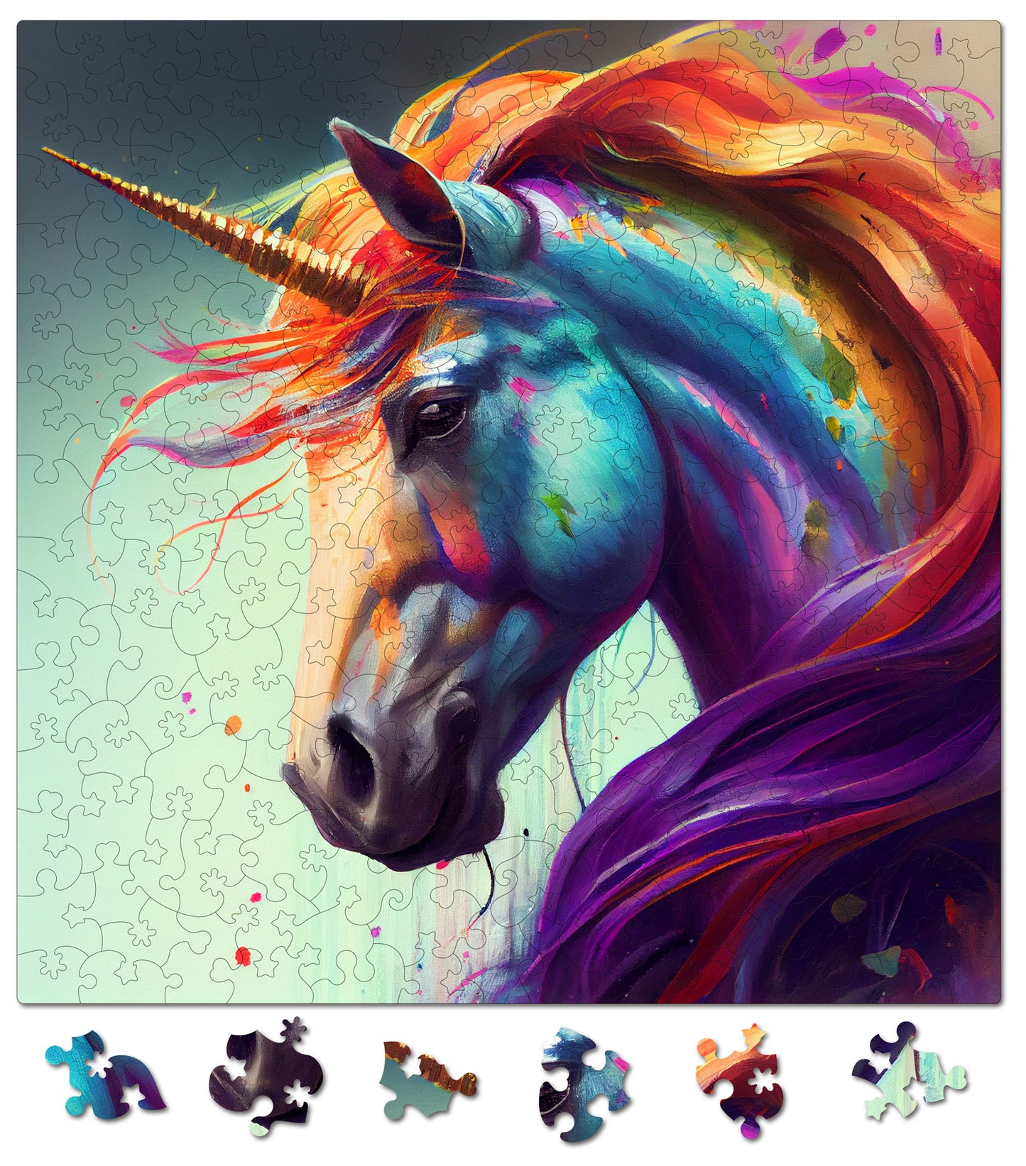 puzzle din lemn, unicorn, cal, mistic, colorat