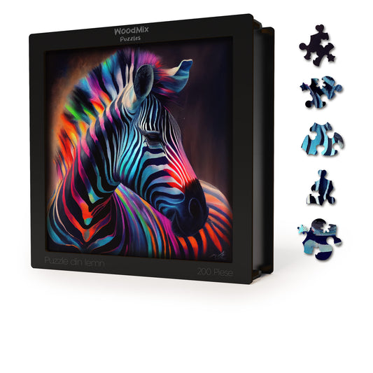 puzzle din lemn, zebra, colorat