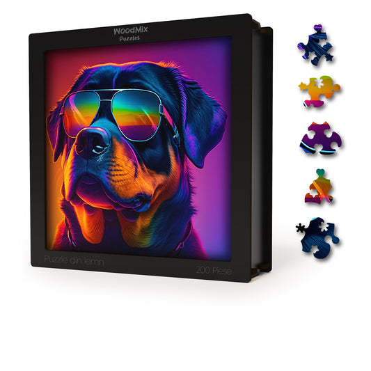 Rottweiler, cool, ochelari, puzzle din lemn, puzzle