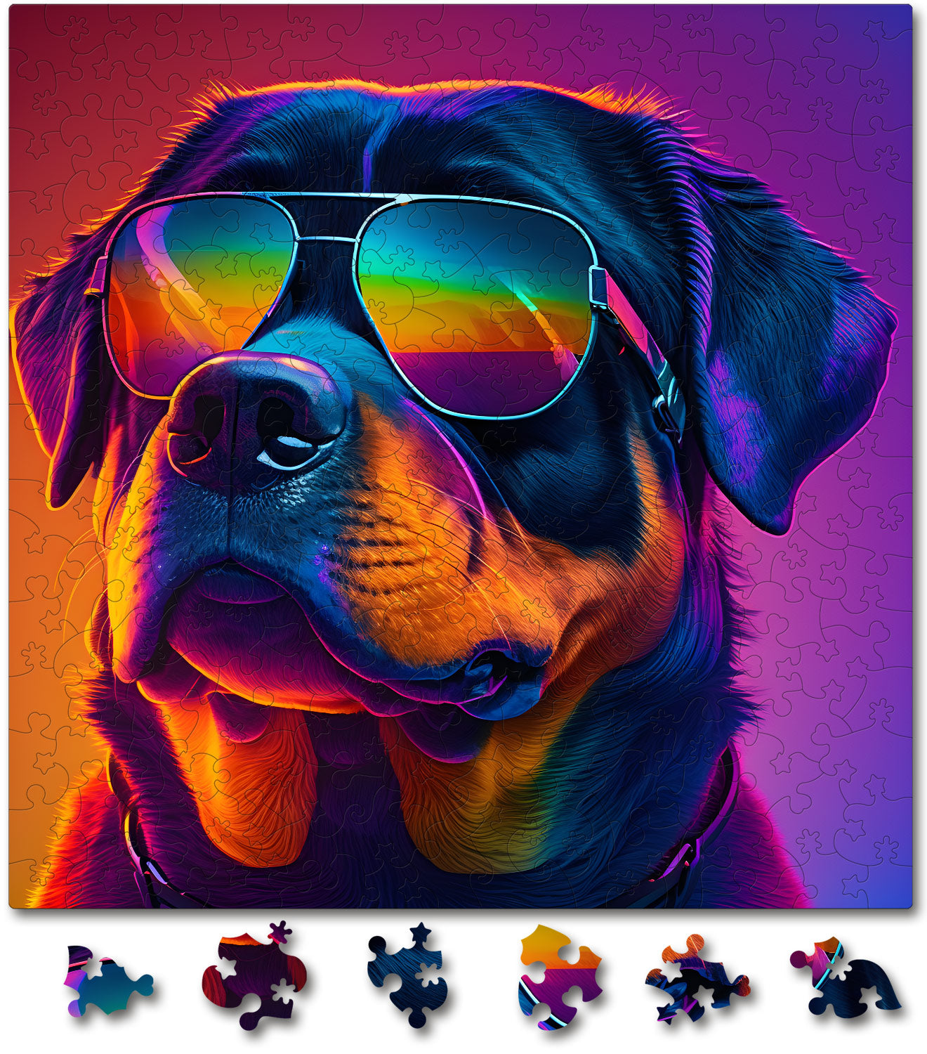 Rottweiler, cool, ochelari, puzzle din lemn, puzzle