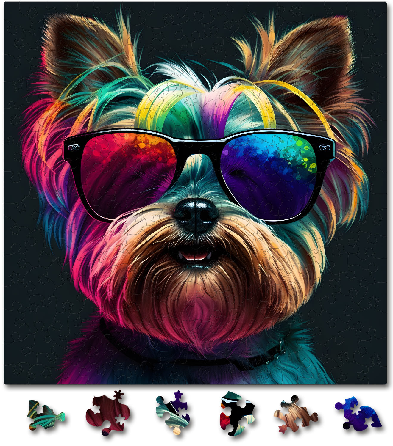 Yorkshire Terrier, cool ochelari, glasses, puzzle din lemn, puzzle
