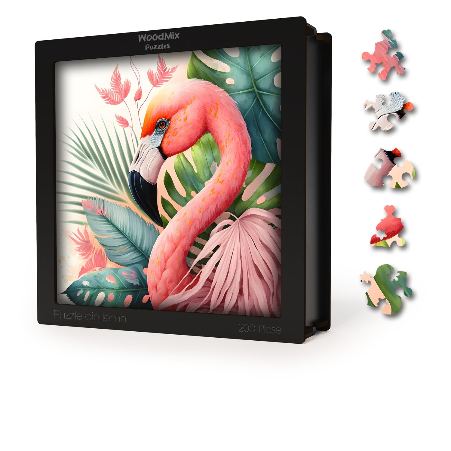 Flamingo, puzzle din lemn, colorat, puzzle adulti, puzzle, jungla, tropical