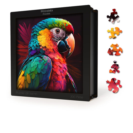 puzzle din lemn, papagal, jungla, colorat, cadou, puzzle din lemn, African Daisy, colorat, flori, cadou,  jungle parrot, parrot