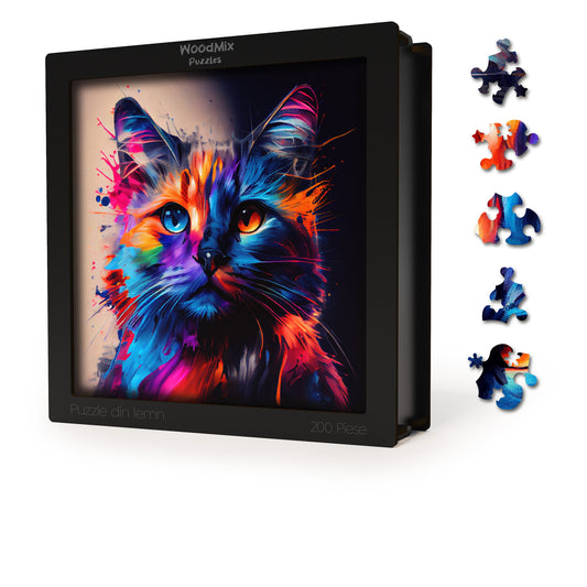 puzzle din lemn, pisica, cat, pisici, feline, kitty, colorat