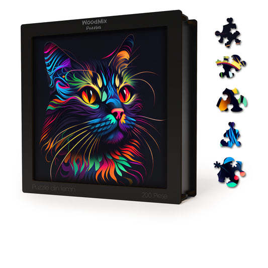 puzzle din lemn, pisica, cat, pisici, feline, kitty, colorat