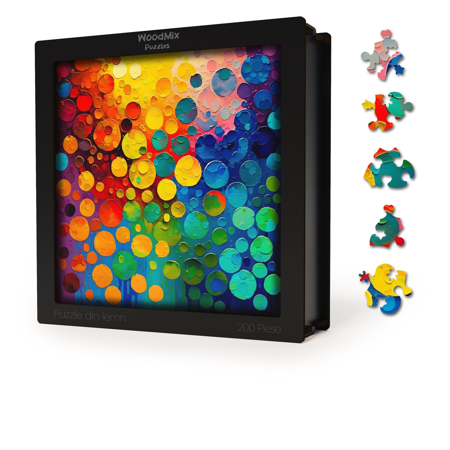 puzzle din lemn, curcubeu, cercuri, colorat, picaturi